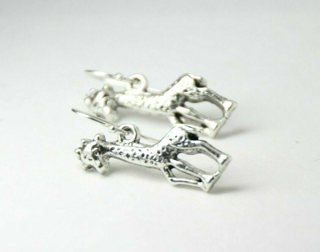 Giraffe Charm Earrings 925 sterling silver hooks pewter charms 1″ Wild Animals