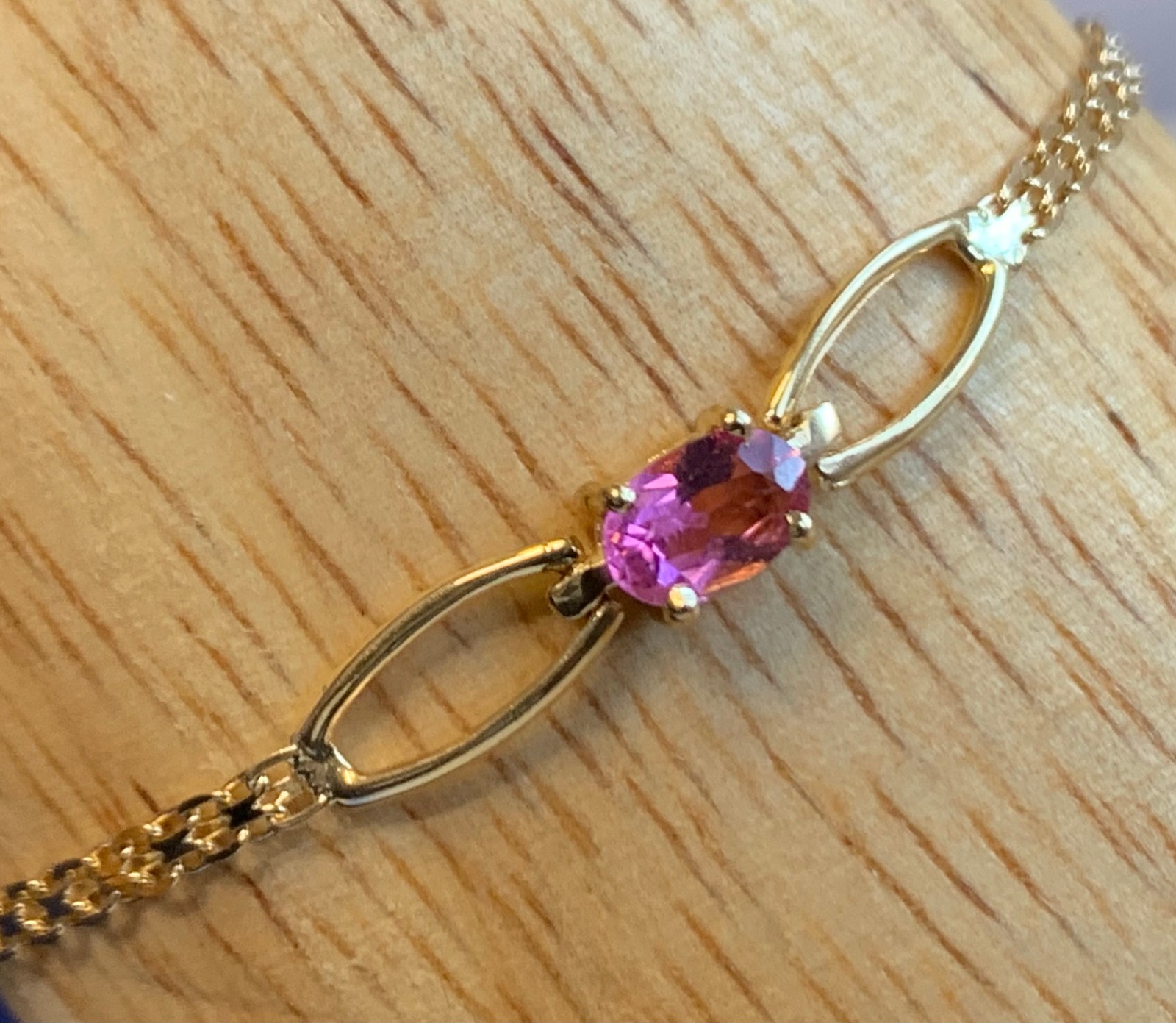 14K Yellow Gold Bracelet 1.82g Fine Jewelry 6″ Pink Kunzite Color Stone *READ*
