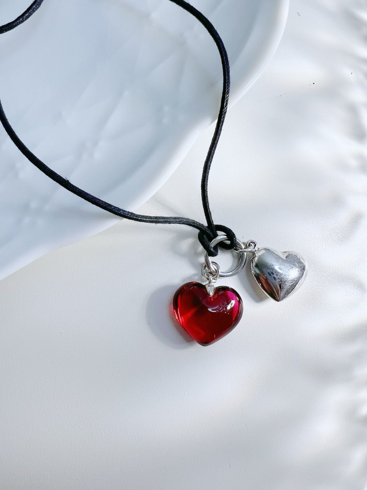 Silver Necklace Double Heart Used Not specified
