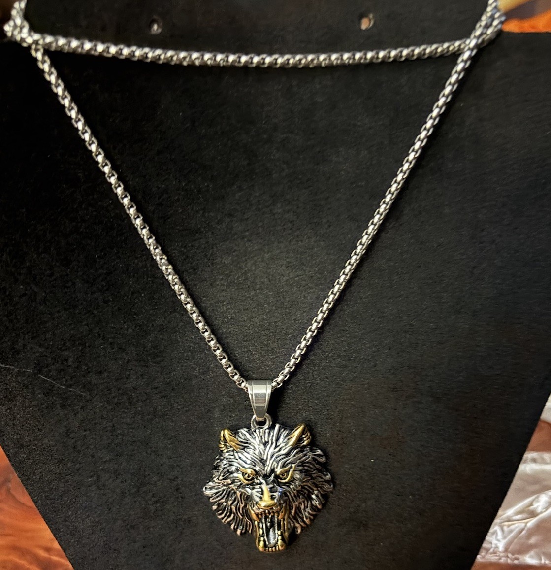 Silver tone Stainless Steel Rope Chain Necklace Lion Head Charm Lobster