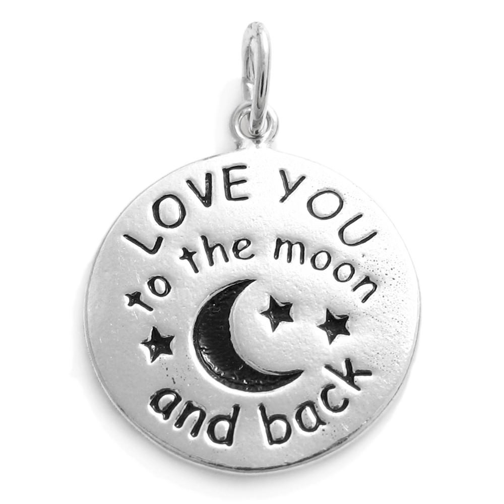 925 Sterling Silver “LOVE YOU to the moon & back” Charm Pendant Engraving Avail.