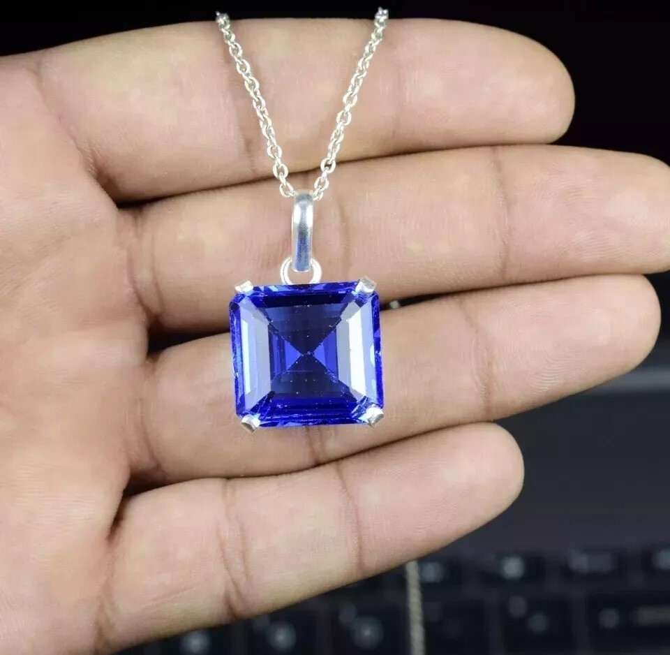 AAA+ 24 Ct+ Large Blue Tanzanite Radiant Cut 925 Silver Pendant Women for Gift