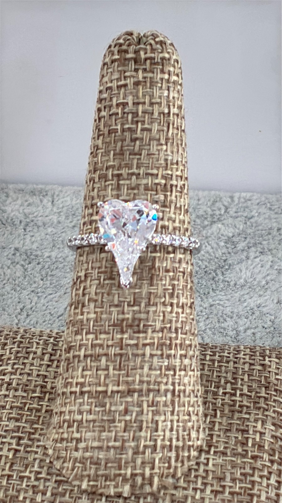 Diamonique Jennifer Miller Heart Ring Pave Stones Sterling Silver Ring Sz 7