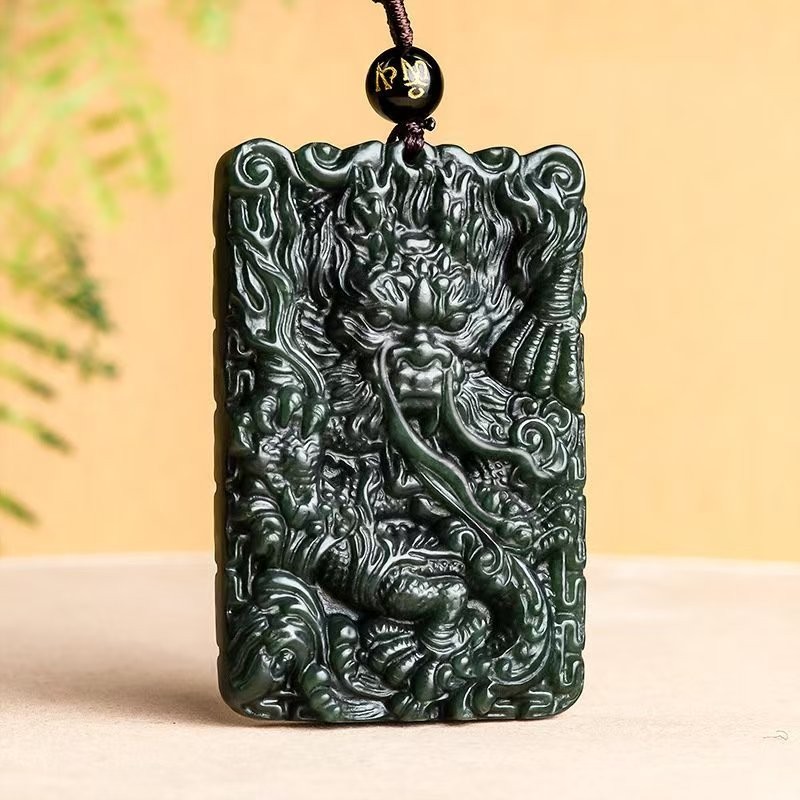 Certified Grade A 100% Natural Hetian Jade Dragon Oblong Pendant 60*38mm