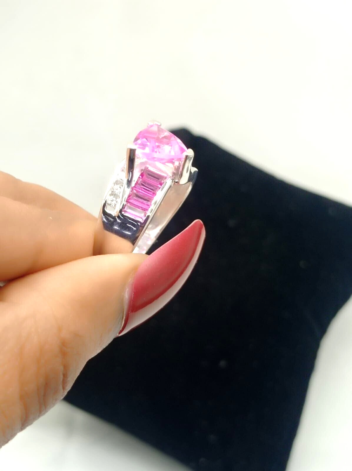 2Ct Trillion Cut Simulated Ruby Women’s Band Ring 14k White Gold Plated Silver