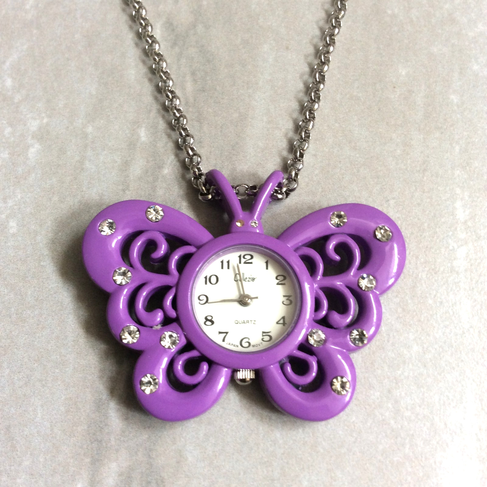 Butterfly Crystal with Clock Pendant Necklace!