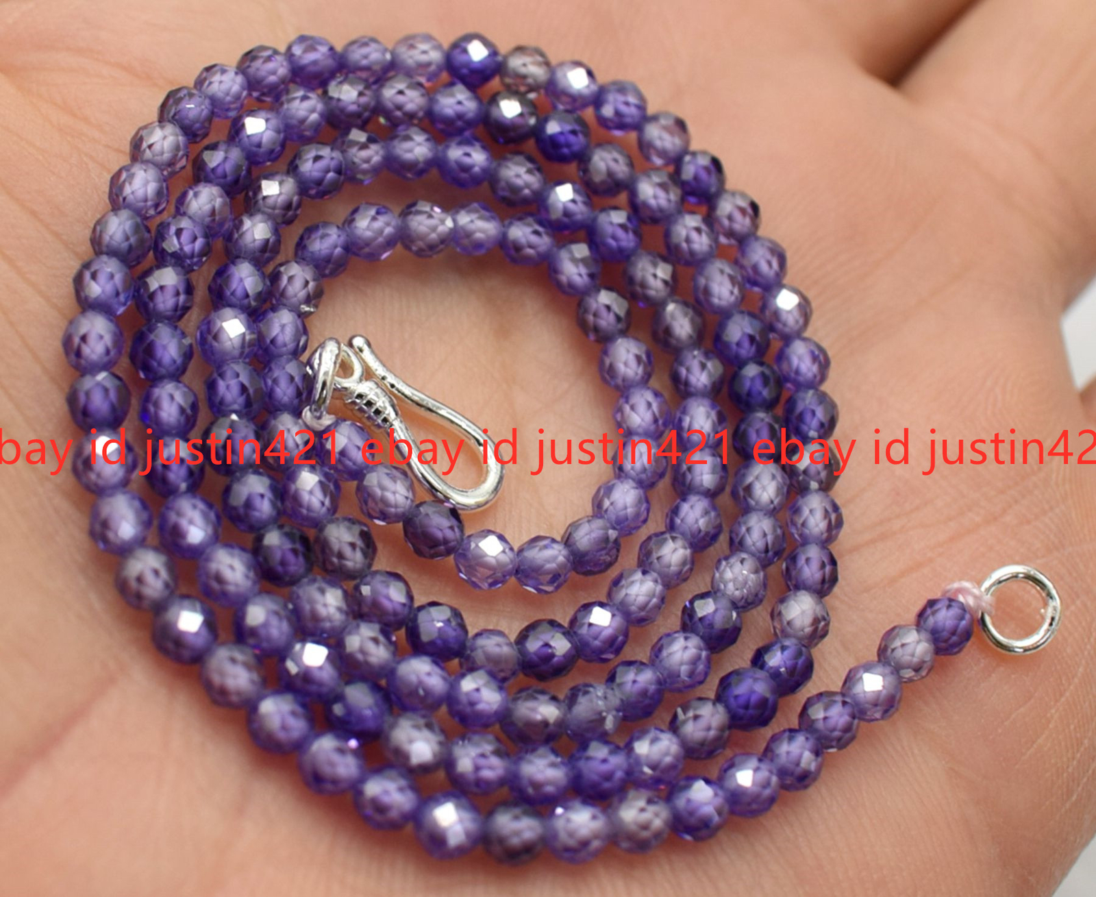 Genuine Natural 3mm Faceted Multicolor Zircon Round Gems Necklace Silver Clasp