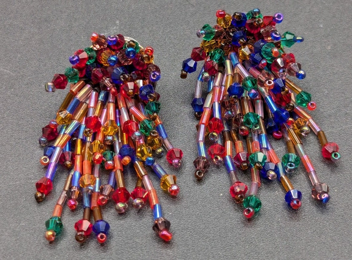 Playful Colorful Multicolor Glass Beaded Dangle Statement Pierced Earrings