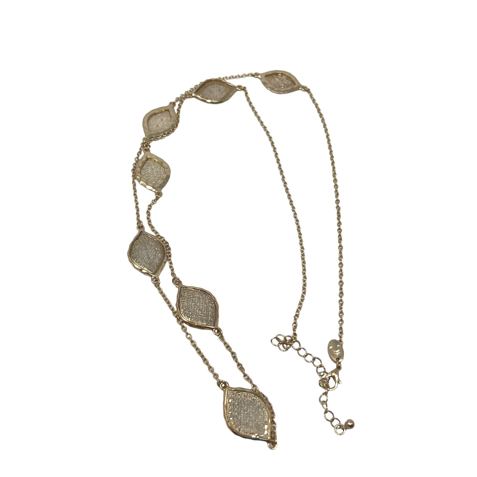 Charming Charlie Necklace Gold Tone Chain Filigree Stations 36 in