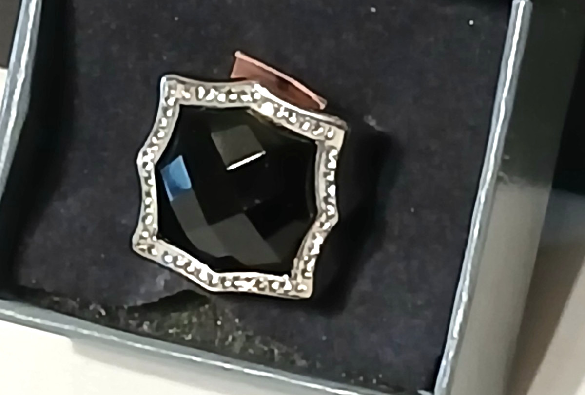 Mens Size 7 Ring Stainless Steel Oynx CZ 25g Silver & Black