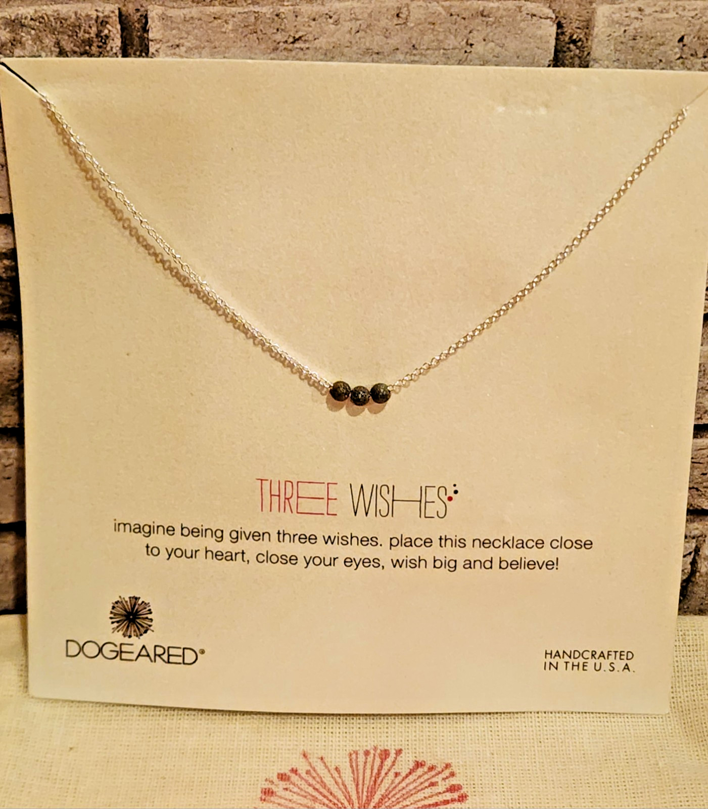 New! DOGEARED “Three Wishes” Make a Wish Dainty Bead Silver Necklace in Pouch