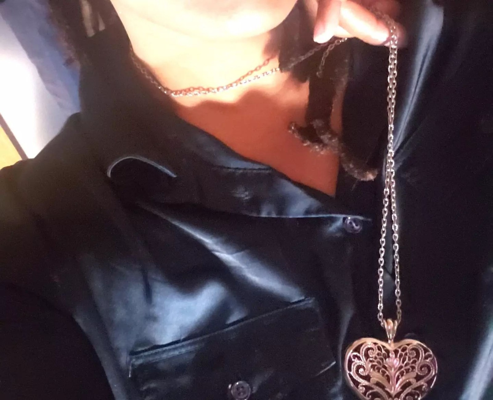 Filigree silver tone heart pendant necklace cottagecore