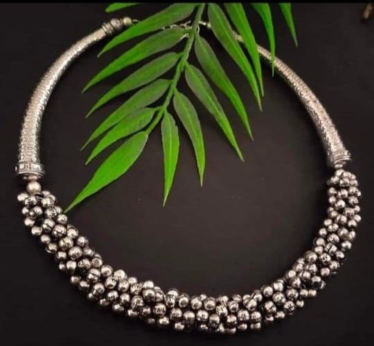 Oxidised Jewellery Silver colour Ball Pipe Necklace without Earrings