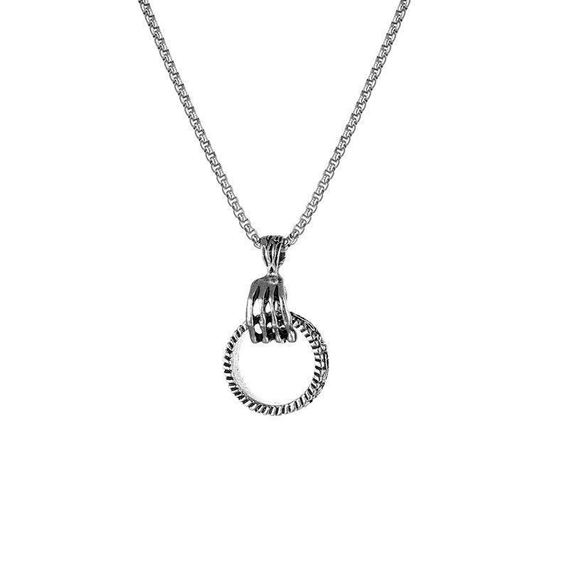 316 Stainless Grab Circle Disc Pendant Box Chain Unisex Skeleton Necklace