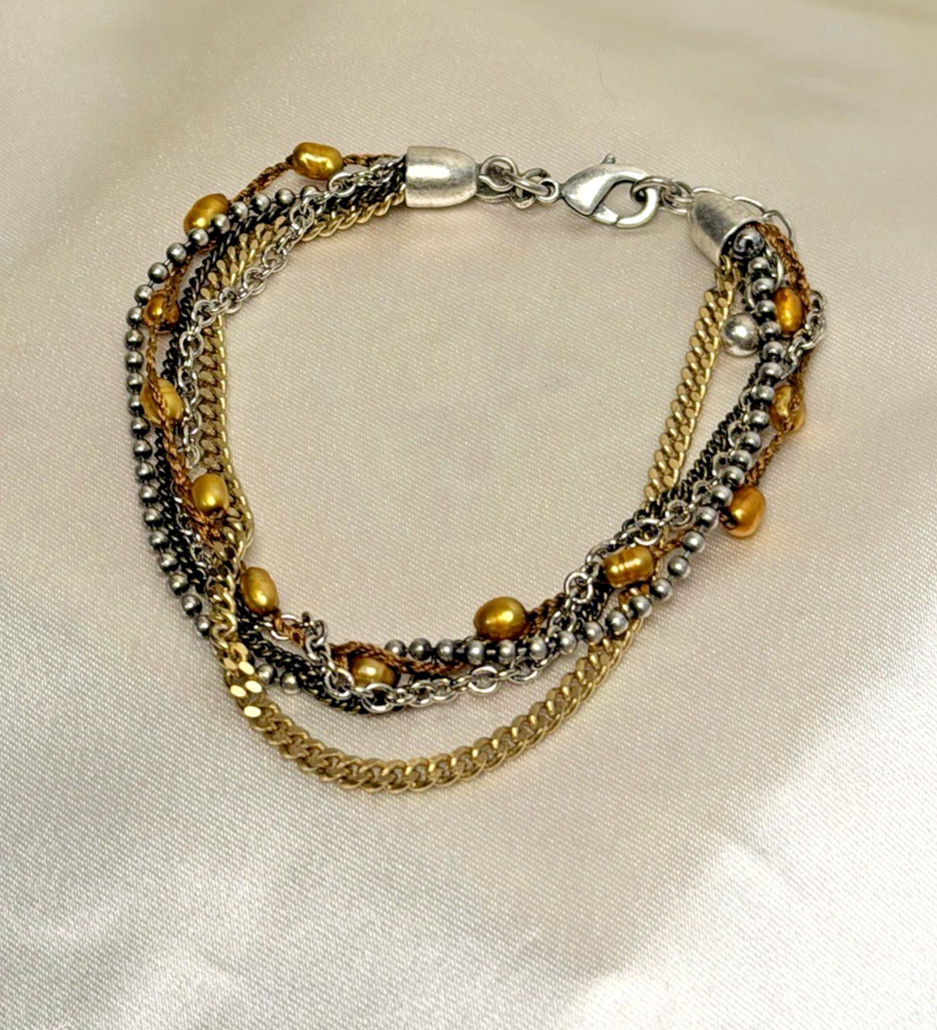 Vintage Premier Designs Mixed Metal Multi-Strand Bracelet – 7”–8.5” Adjustable