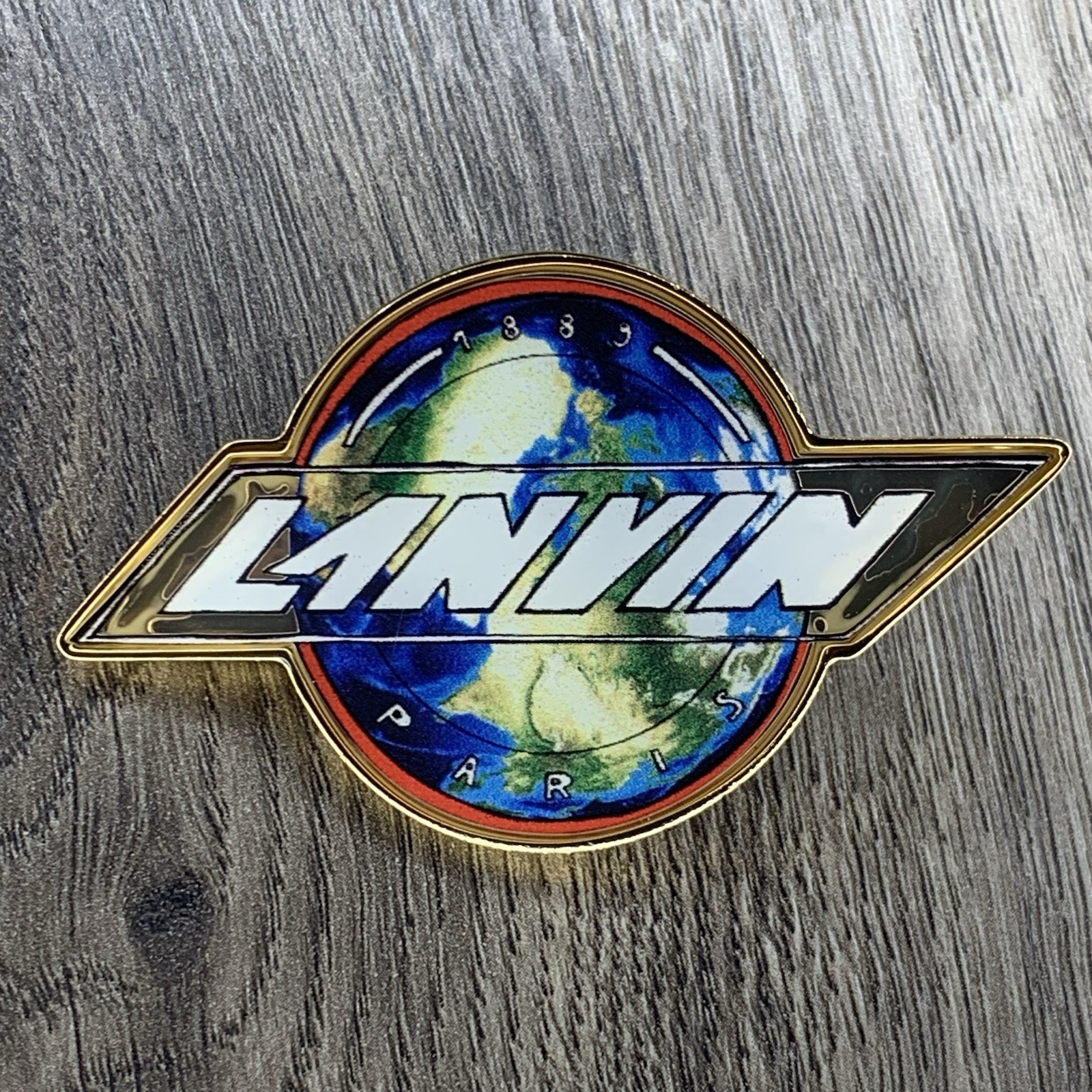 RARE Lanvin Paris Collectors Pin Globe Logo Spellout 1889