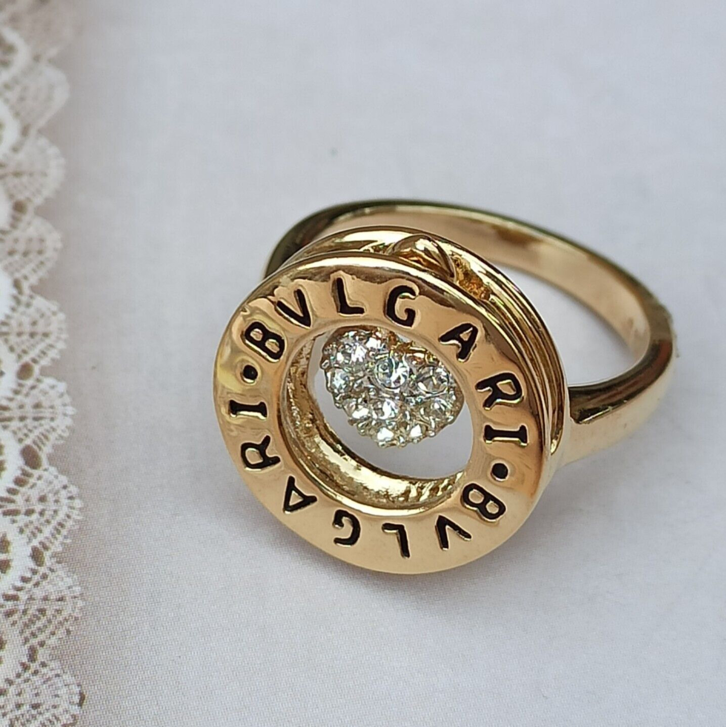 Fashion Ring Gold Tone Modernist Rotating Heart Zirconia 7.5 Dunant Round Gift