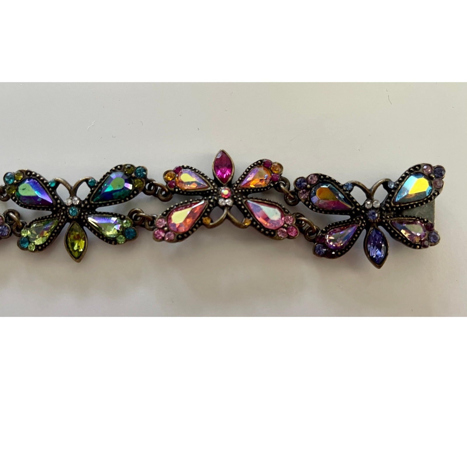 Vintage Sweet Romance USA Butterfly Bracelet Aurora Borealis Crystal Rhinestones