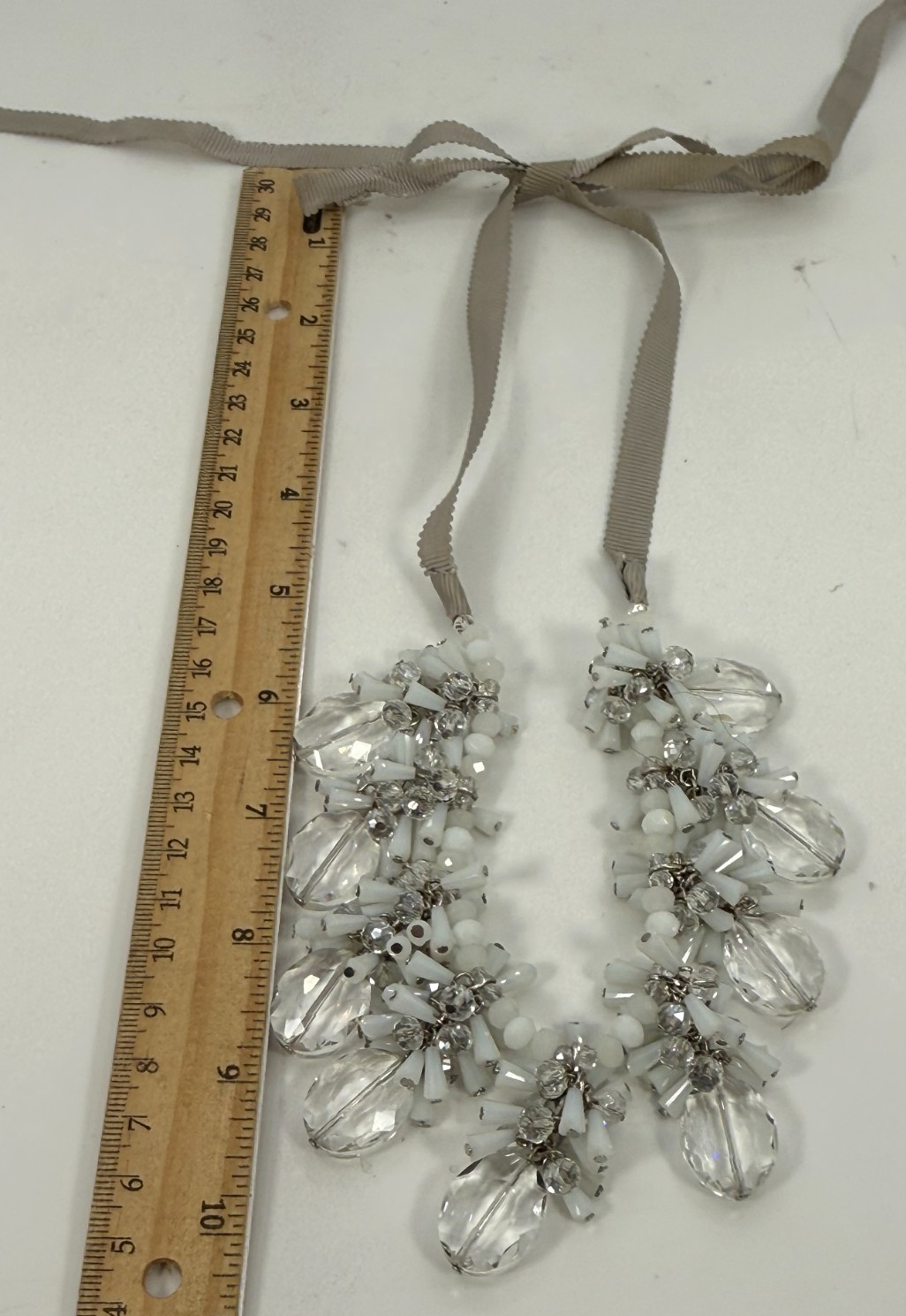 Dangling Faceted Glass Necklace Adjustable Length Ribbon J. Crew? Weddings