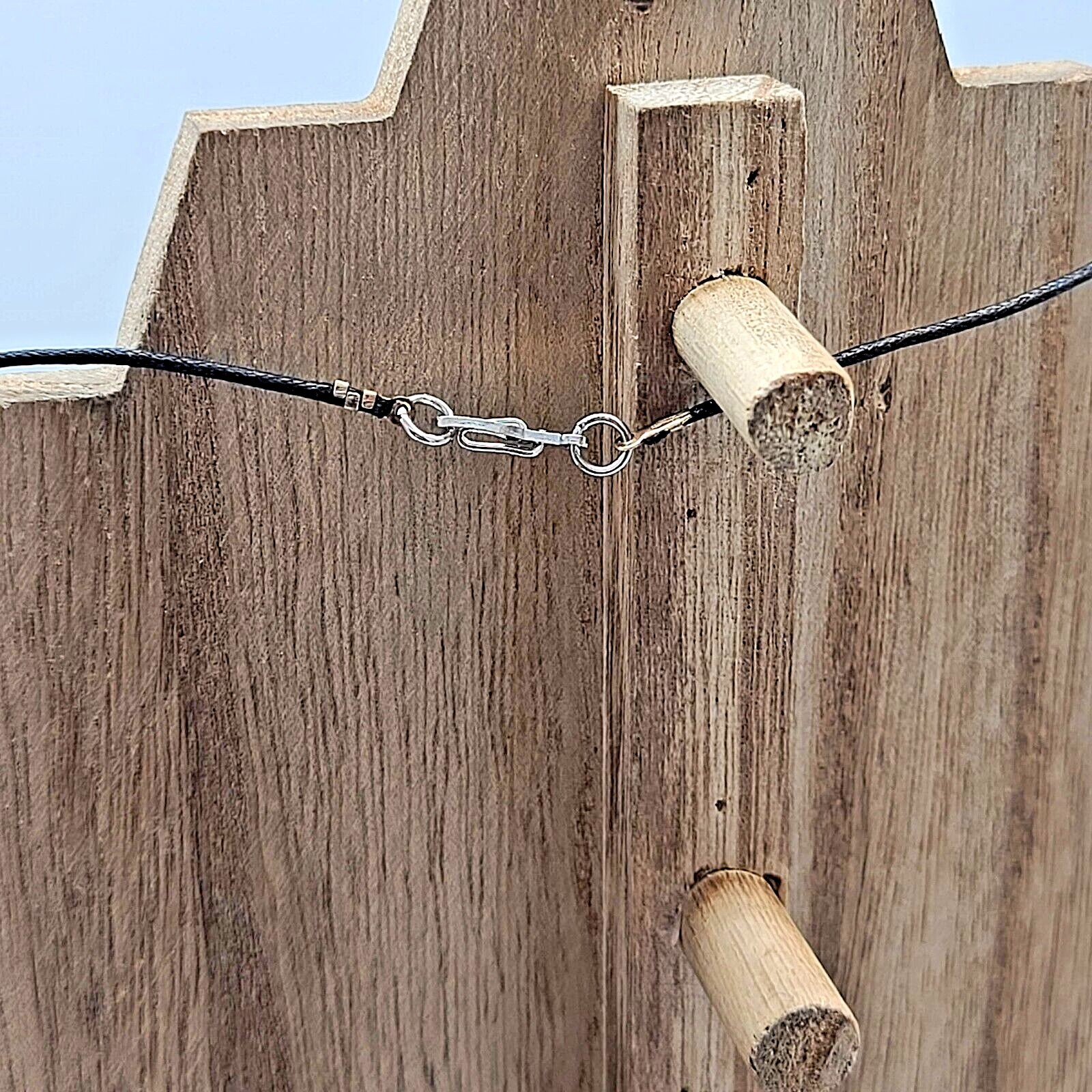 Brown Wooden Beaded Black Wax Cord Necklace w Copper, Clear & Oil Slick Accents