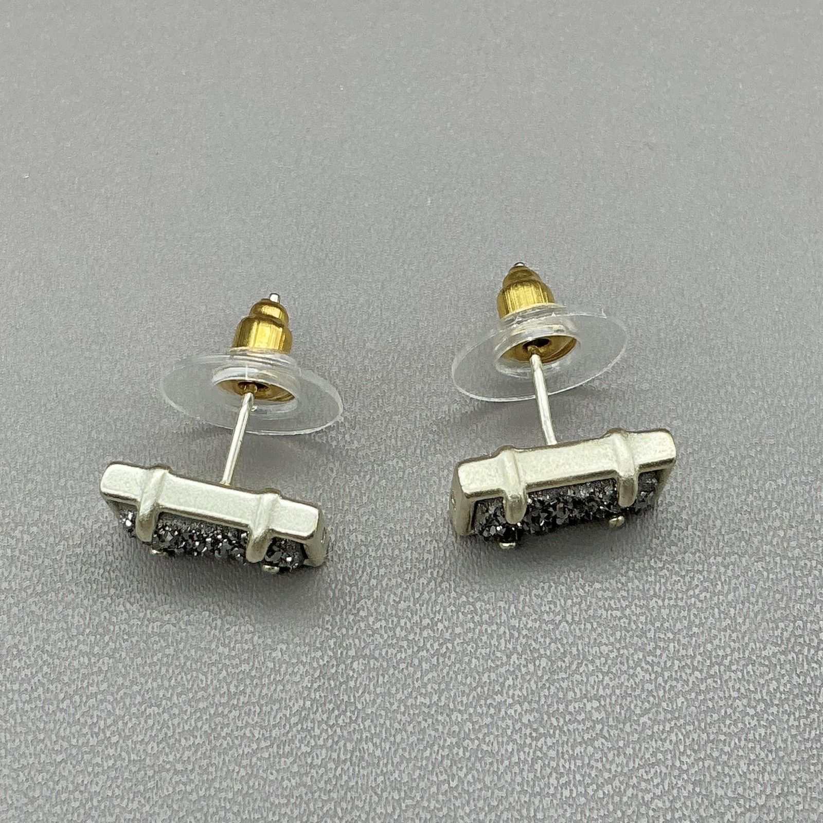 Kendra Scott Earrings Silver Tone Black Drusy Quartz Stud Womens Jewelry 1/2″