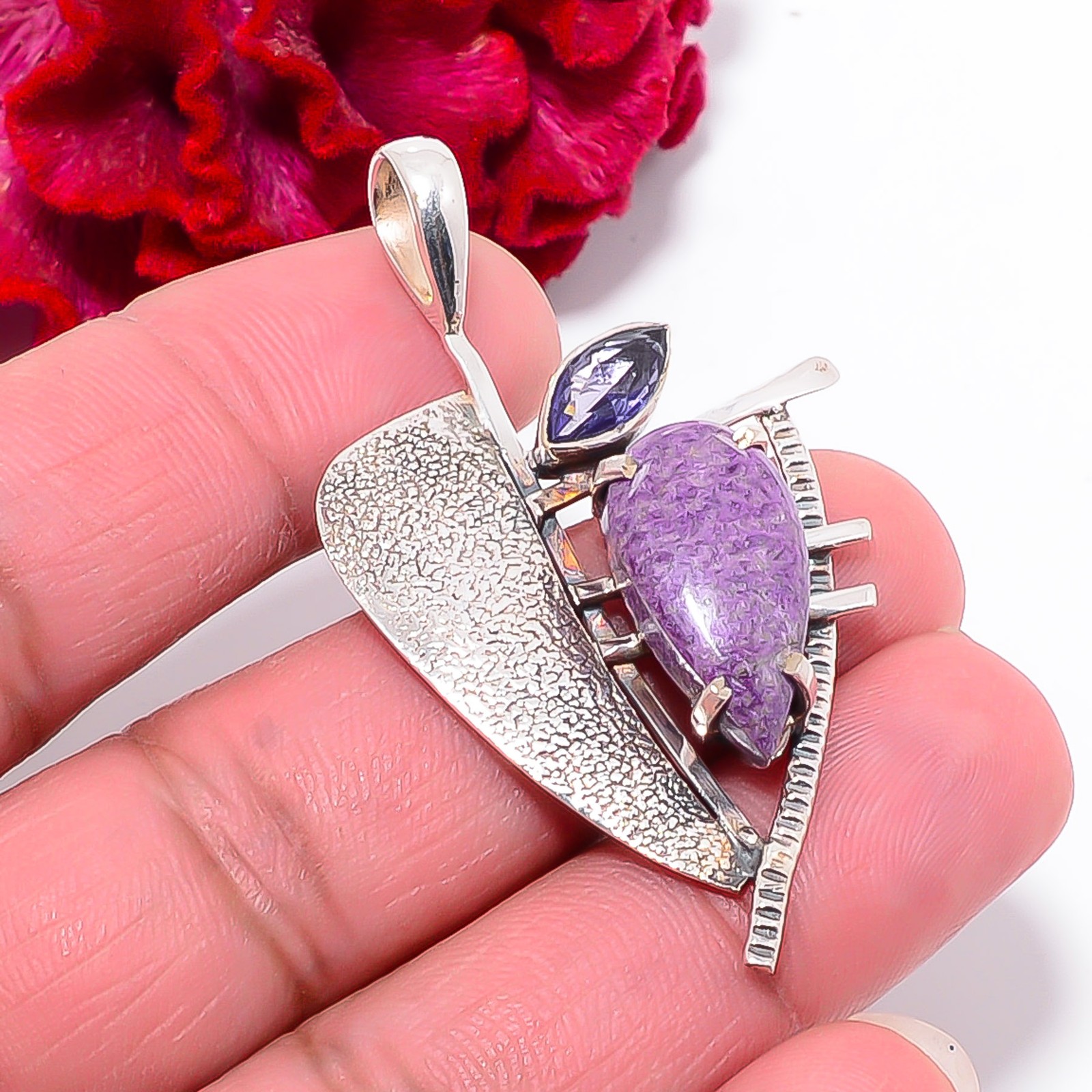 Stichtite – Island Of Tasmania & Iolite 925 Sterling Silver Pendant 2.03″ P10284
