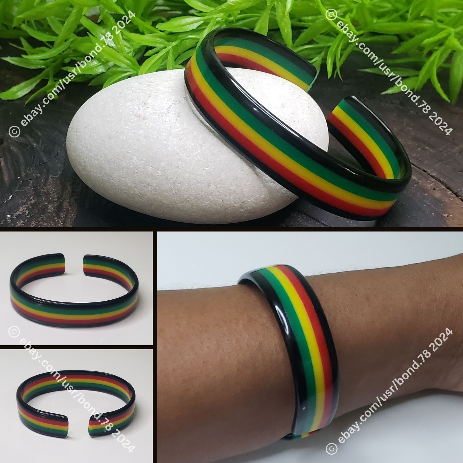 Rasta Acrylic Reggae Cuff Bracelet Red Green Yellow Black Unisex