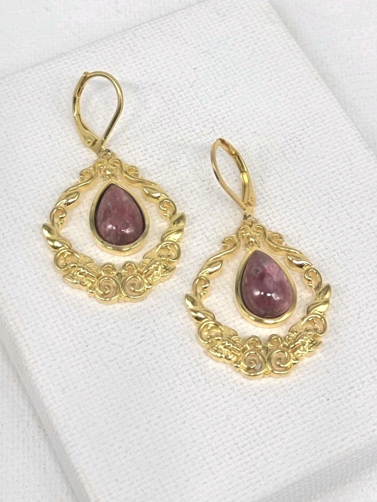 Earrings Dangle 4.2cm Thulite Gemstone Gold Plated Lever Close Occasion Gifting