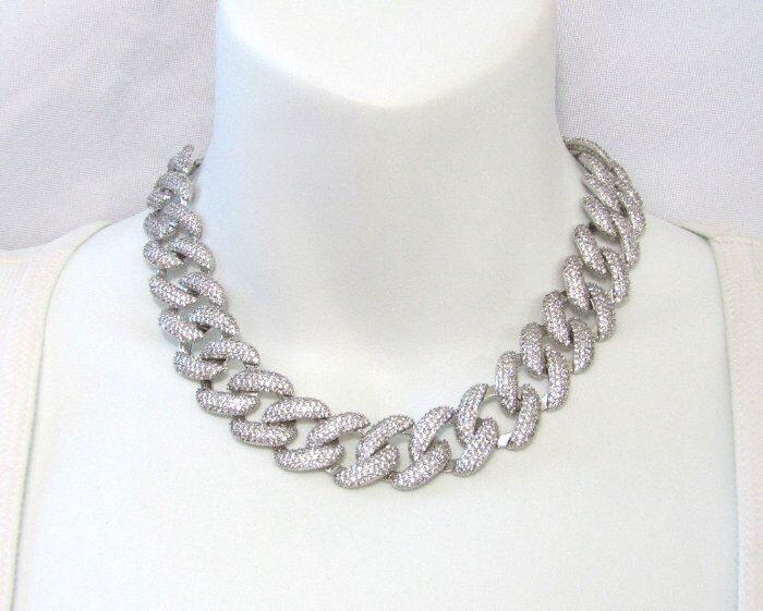 Designer Fallon Curb Chain Pave Clear Crystal Silver tone GORGEOUS