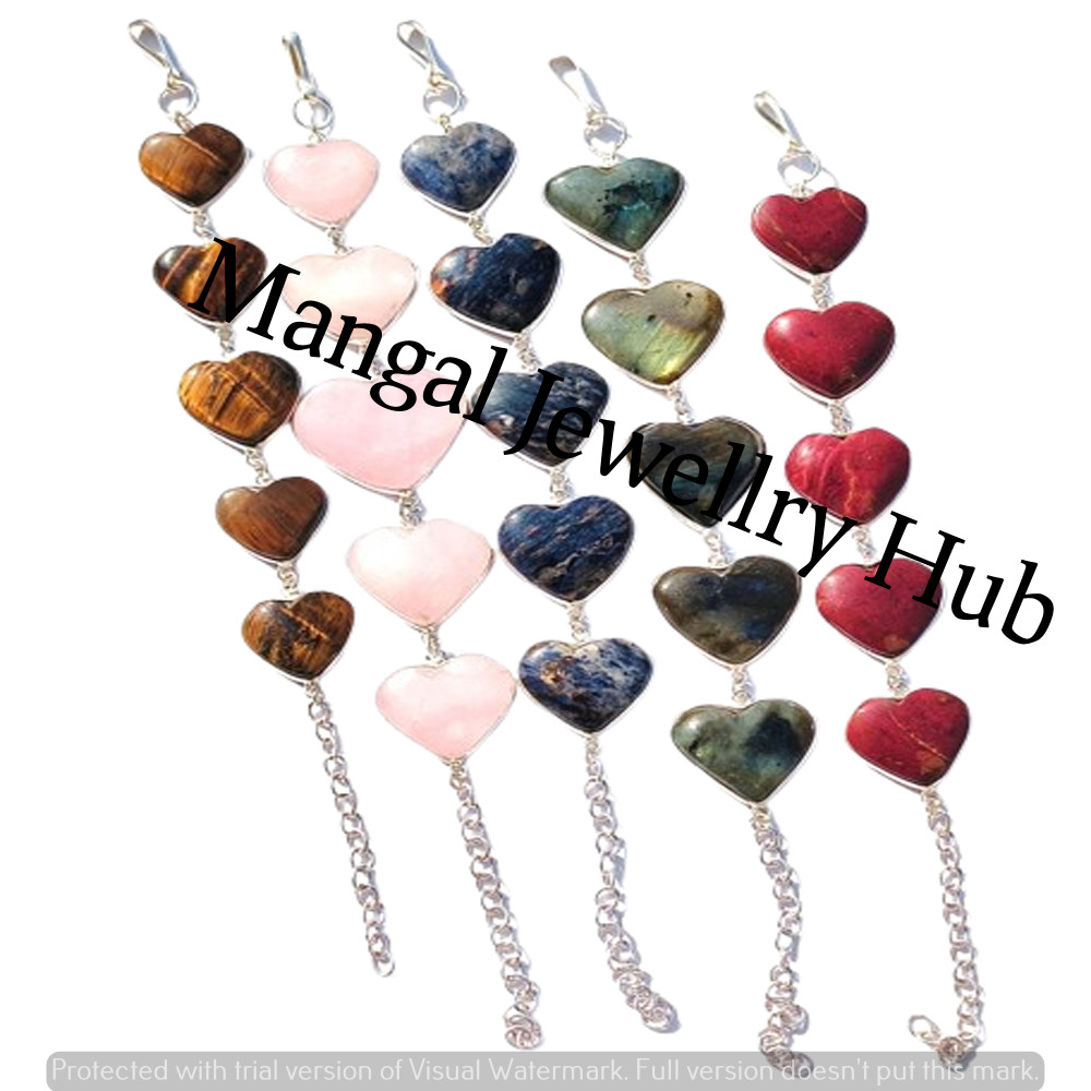 Sodalite & Mix Gemstone Heart Bracelets Lot 925 Sterling Silver Plated Jewellery