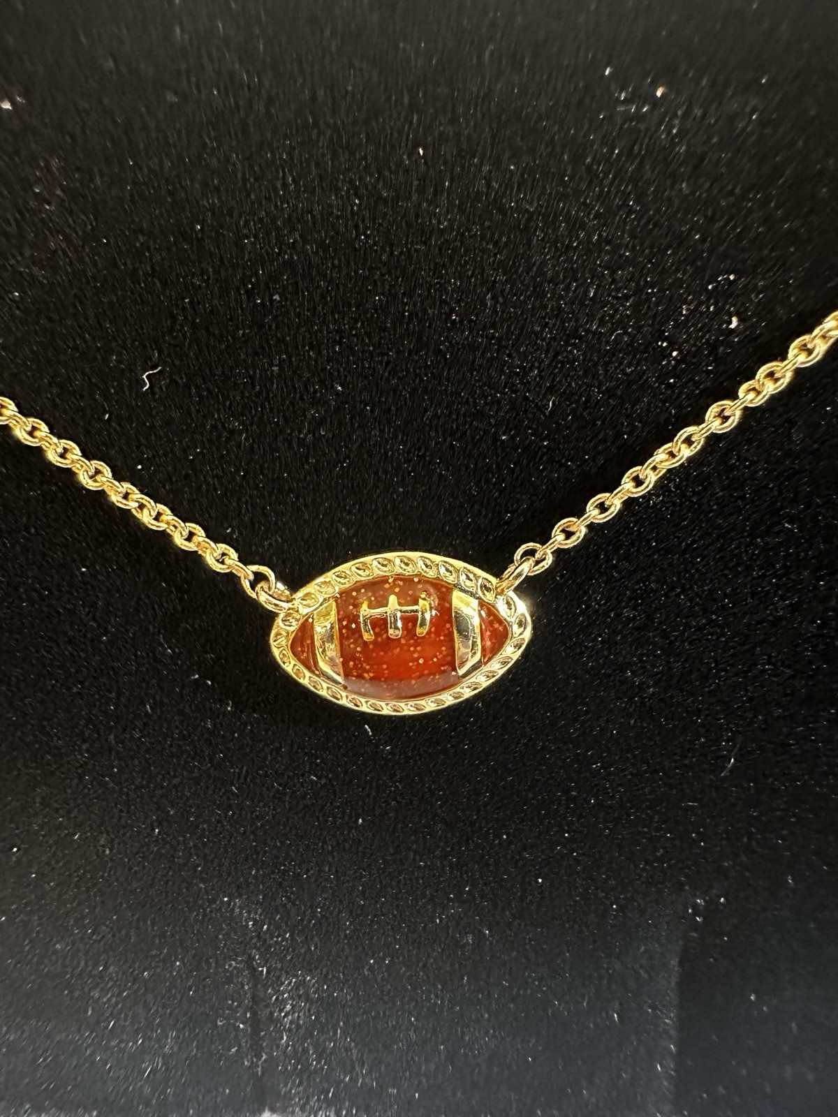 Kendra Scott Signed Yellow Gold Plated Football Charm Pendant Cable Necklace
