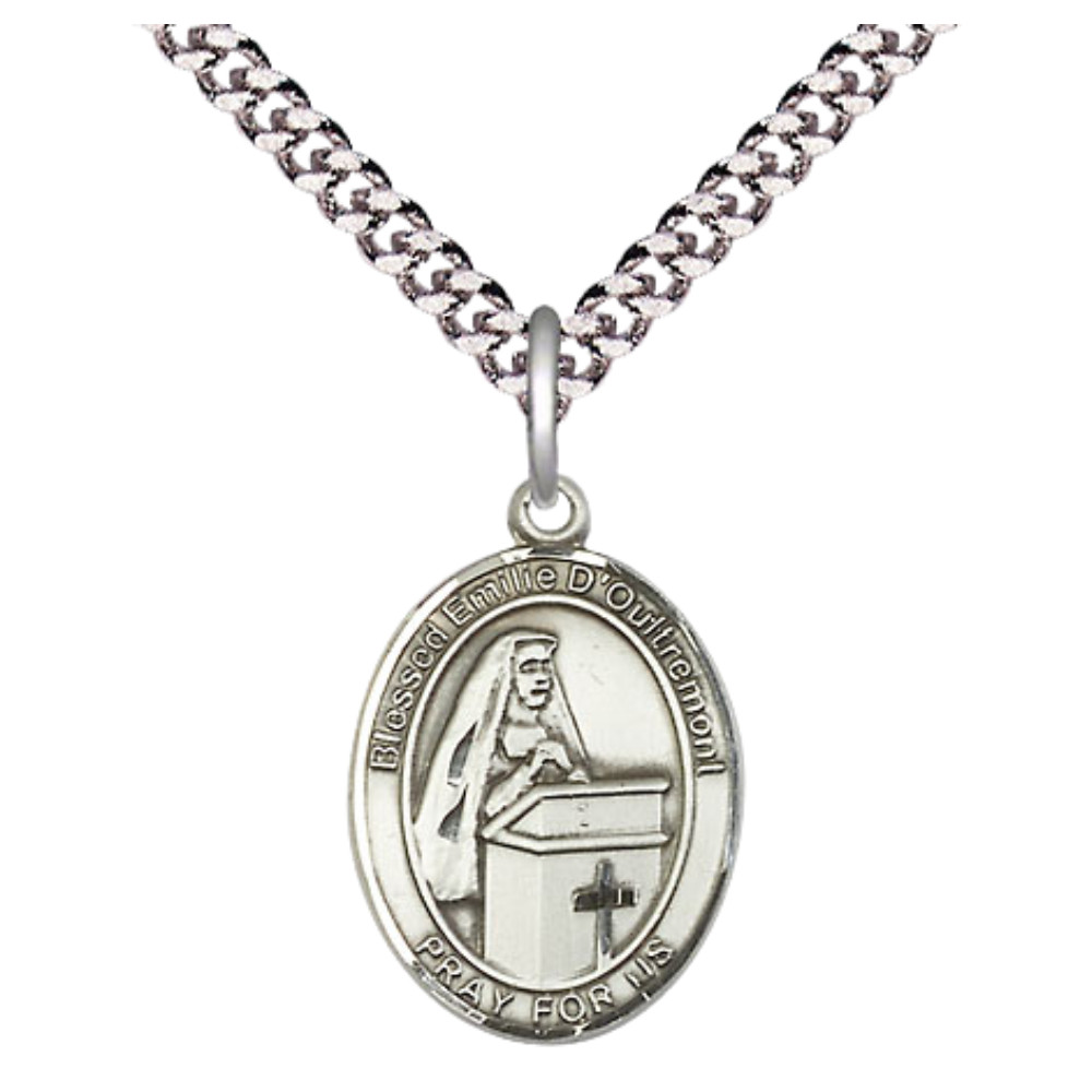 Sterling Silver Blessed Emilee Doultremont Medal 24″ Endless Chain Necklace