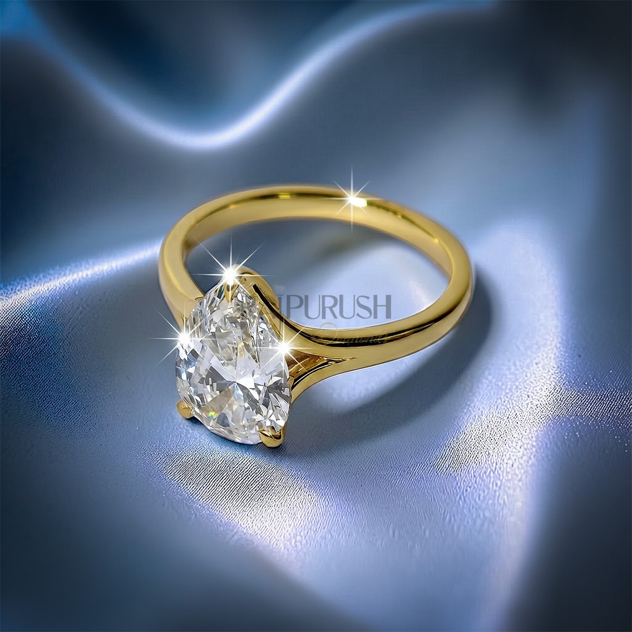 1CT Pear Moissanite Solitaire Engagement Ring 14K Yellow Gold Plated 925 Silver