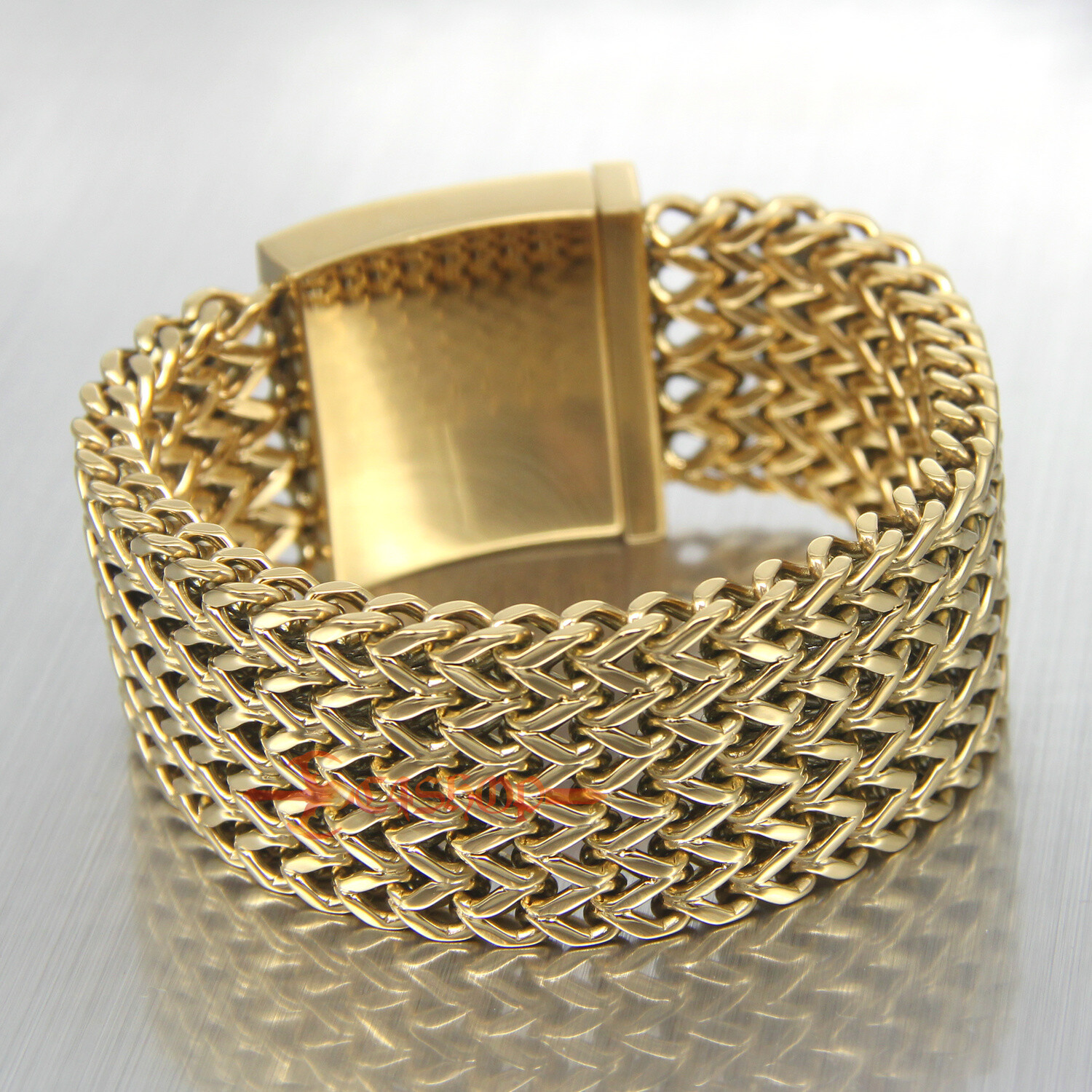 Heavy Chunky Stainless Steel Meshed Franco Chain Cuban Men’s Bracelet 30mm Wide