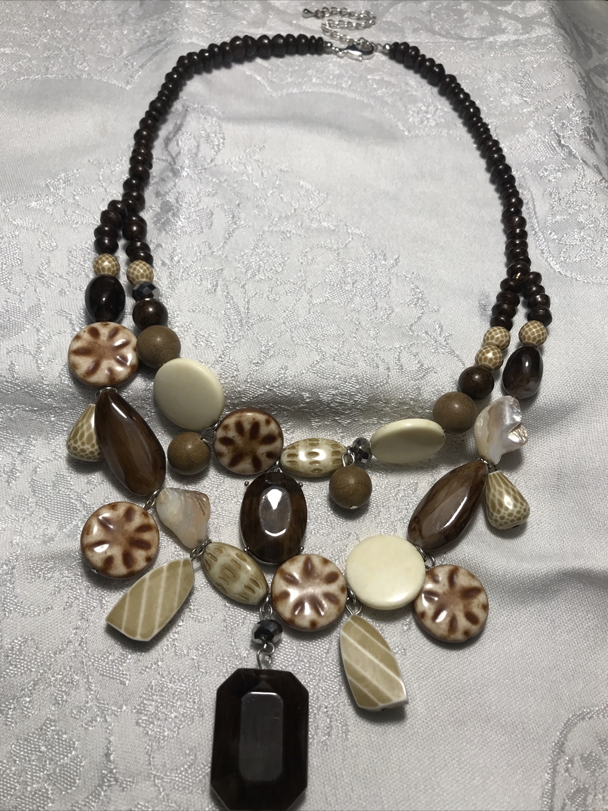 Bohemian Layered Beaded Necklace Pendant Ethnic Faux Wooden Retro Jewelry