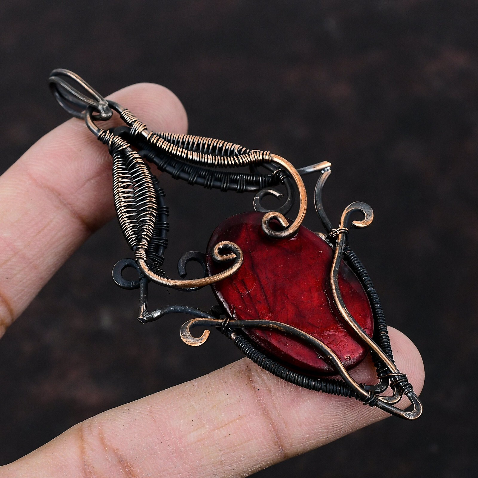 Red Fire Labradorite Copper Gift For Mother Wire Wrapped Pendant 3.58″