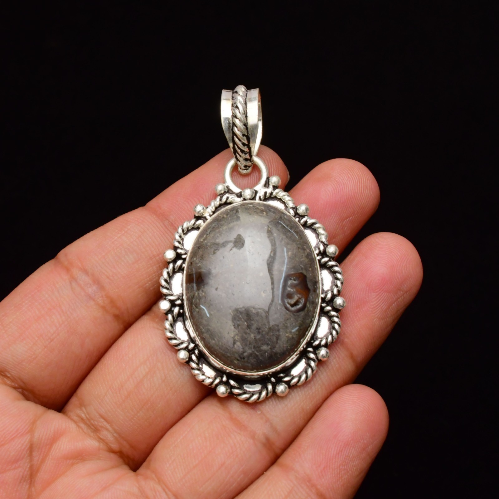 Rock Calce Gemstone Handmade 925 Sterling Silver Jewelry Pendant 2.16″