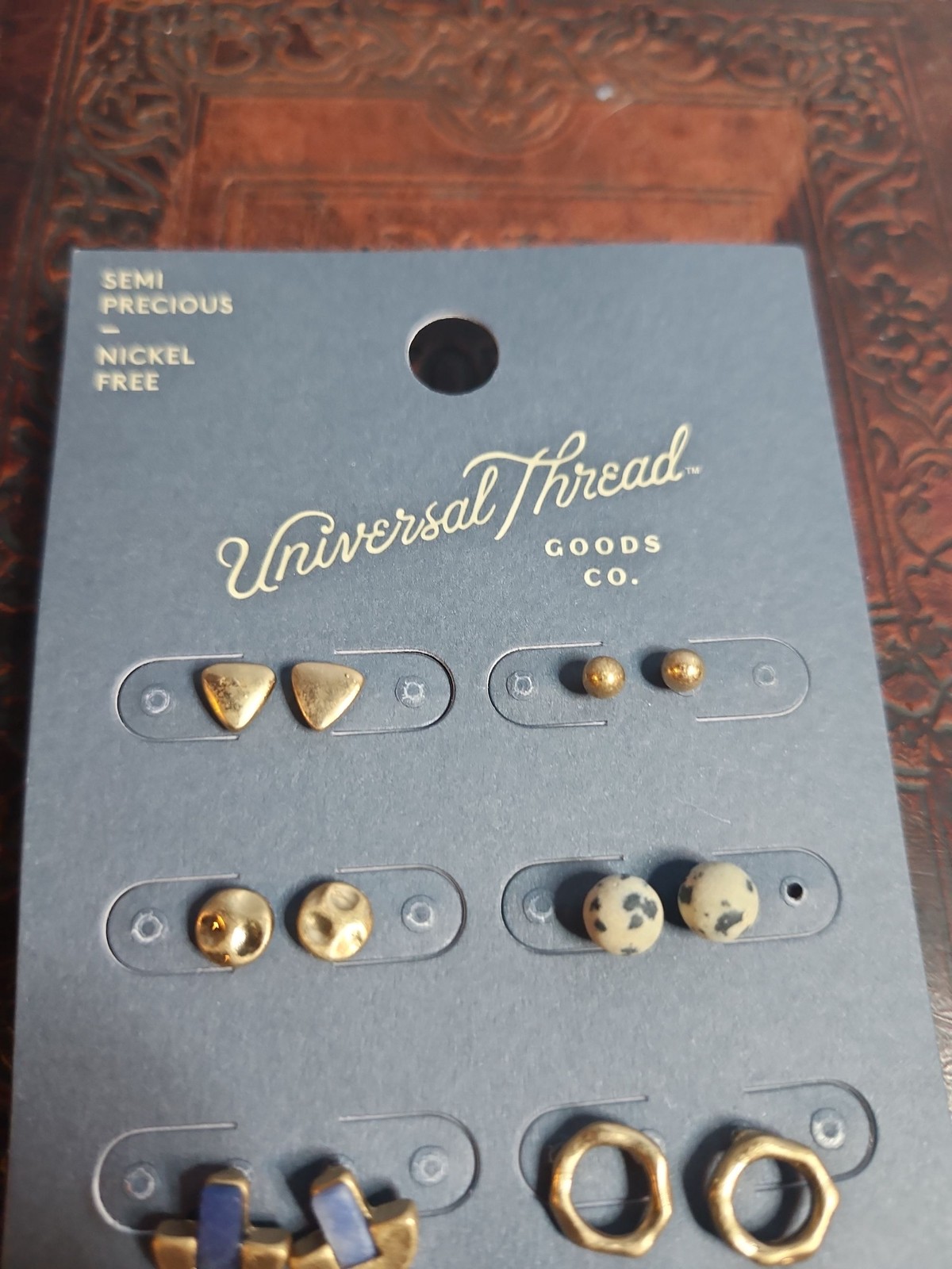 Universal Thread 5 Pr Earring Set Gold Hoops Studs Semi-Precious Nickel Free