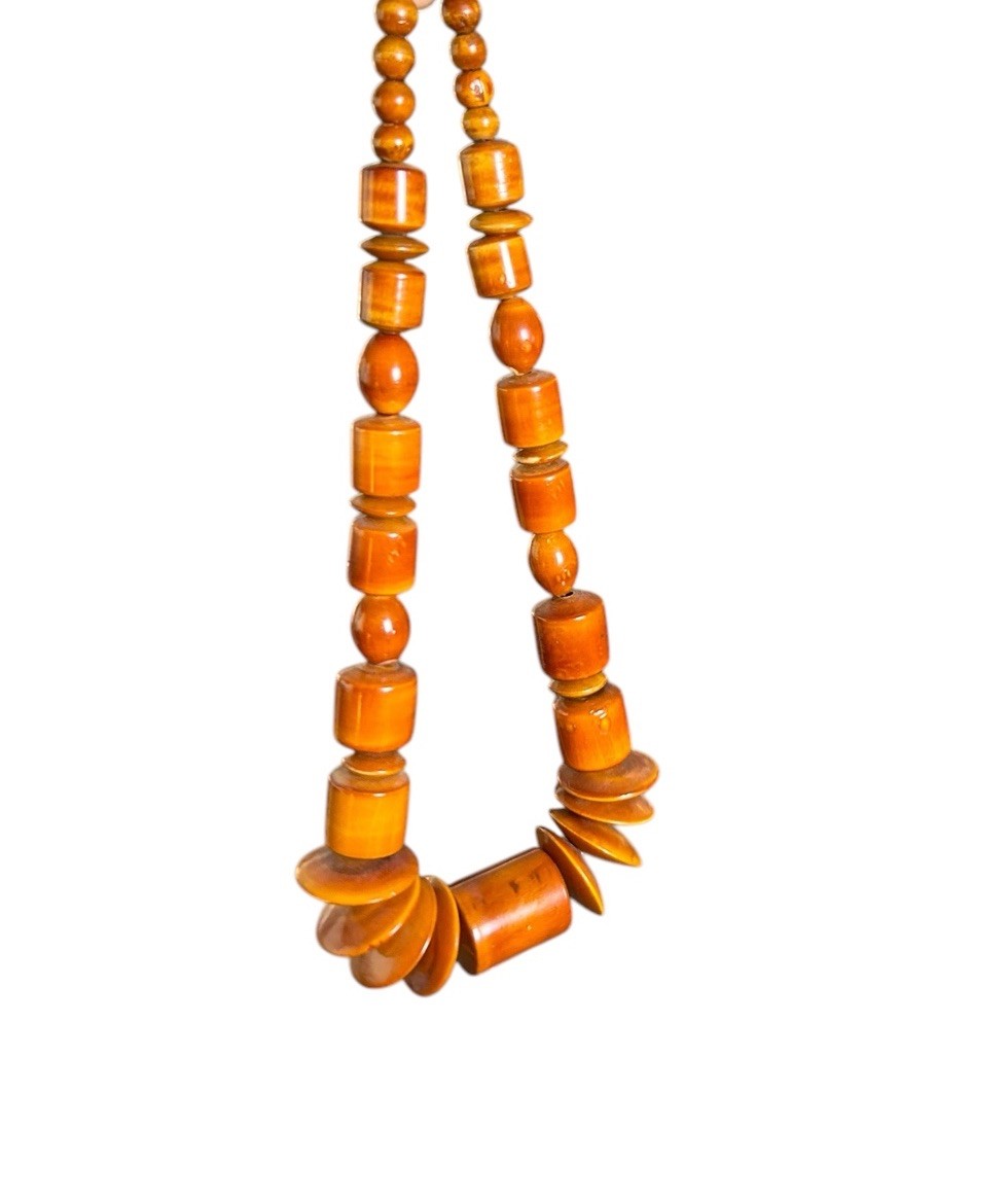 Oversized Wooden Beads Statement Necklace 12” Brown Geometric Shapes Tribal