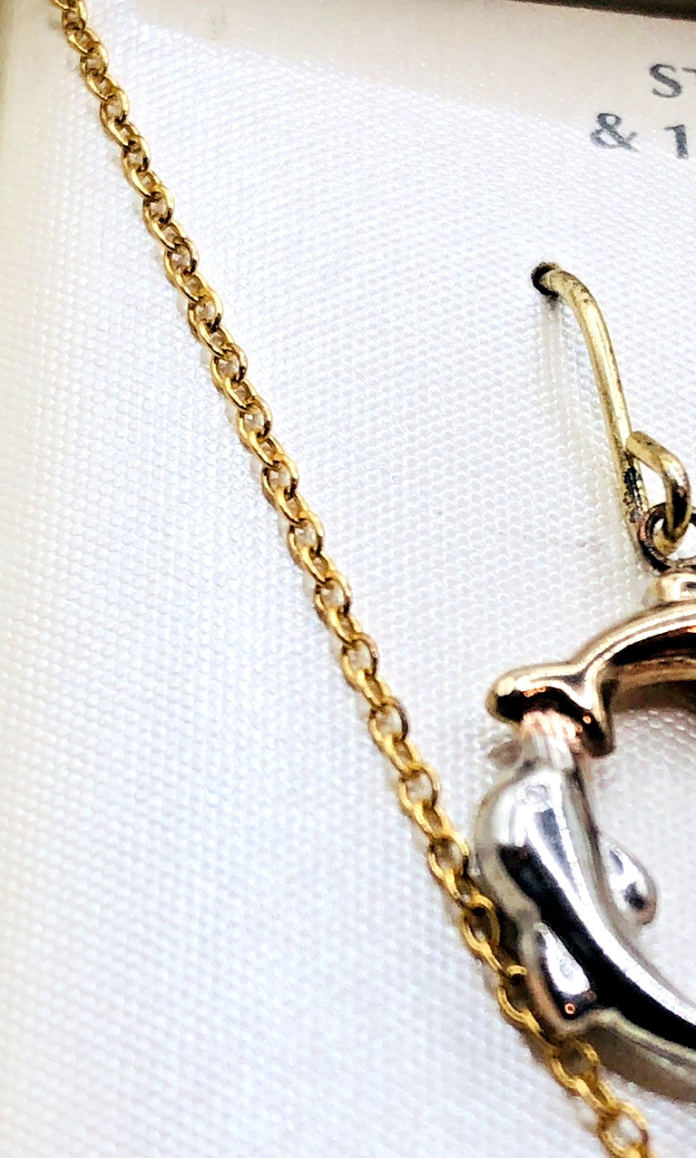 Vtg JCM Sterling Silver 925 & 18KT Gold Plate Dolphin Pendant Necklace and ERs
