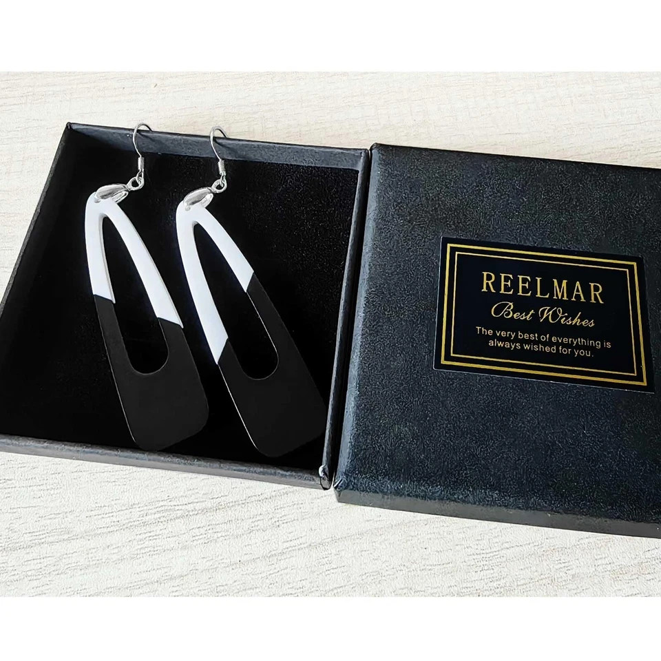 Black and White Acrylic Earrings for Women Dangle Trendy Long Water D…
