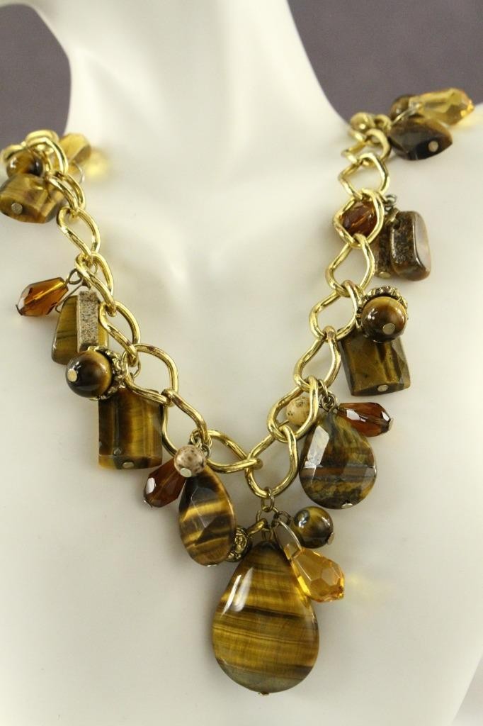 MODERN Studio Artisan Hand Beaded TIGERS EYE Gemstone Pendant Necklace 18″