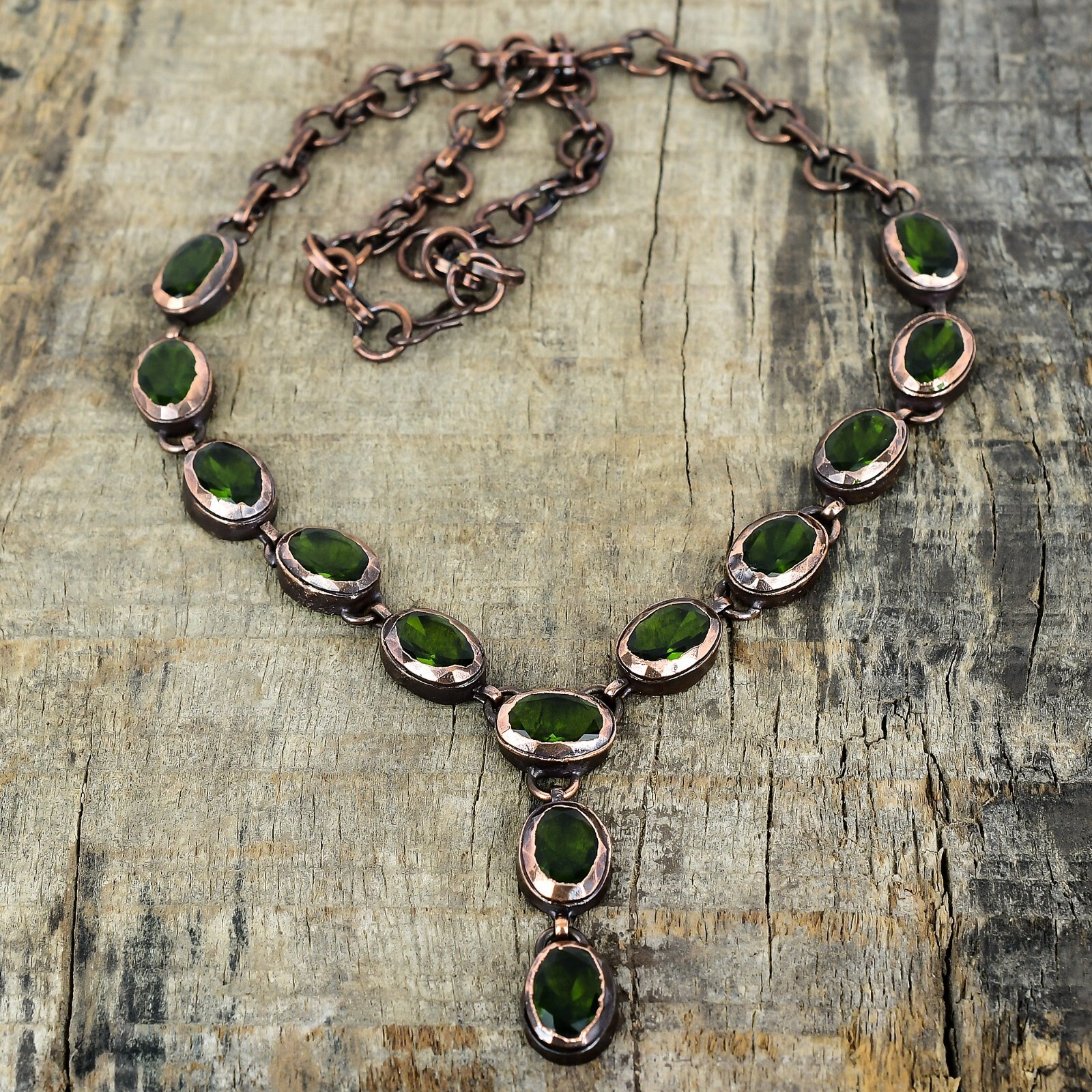 Mothers day Sale Copper Peridot Gemstone Bezel Wife Chain Electroformed Necklace