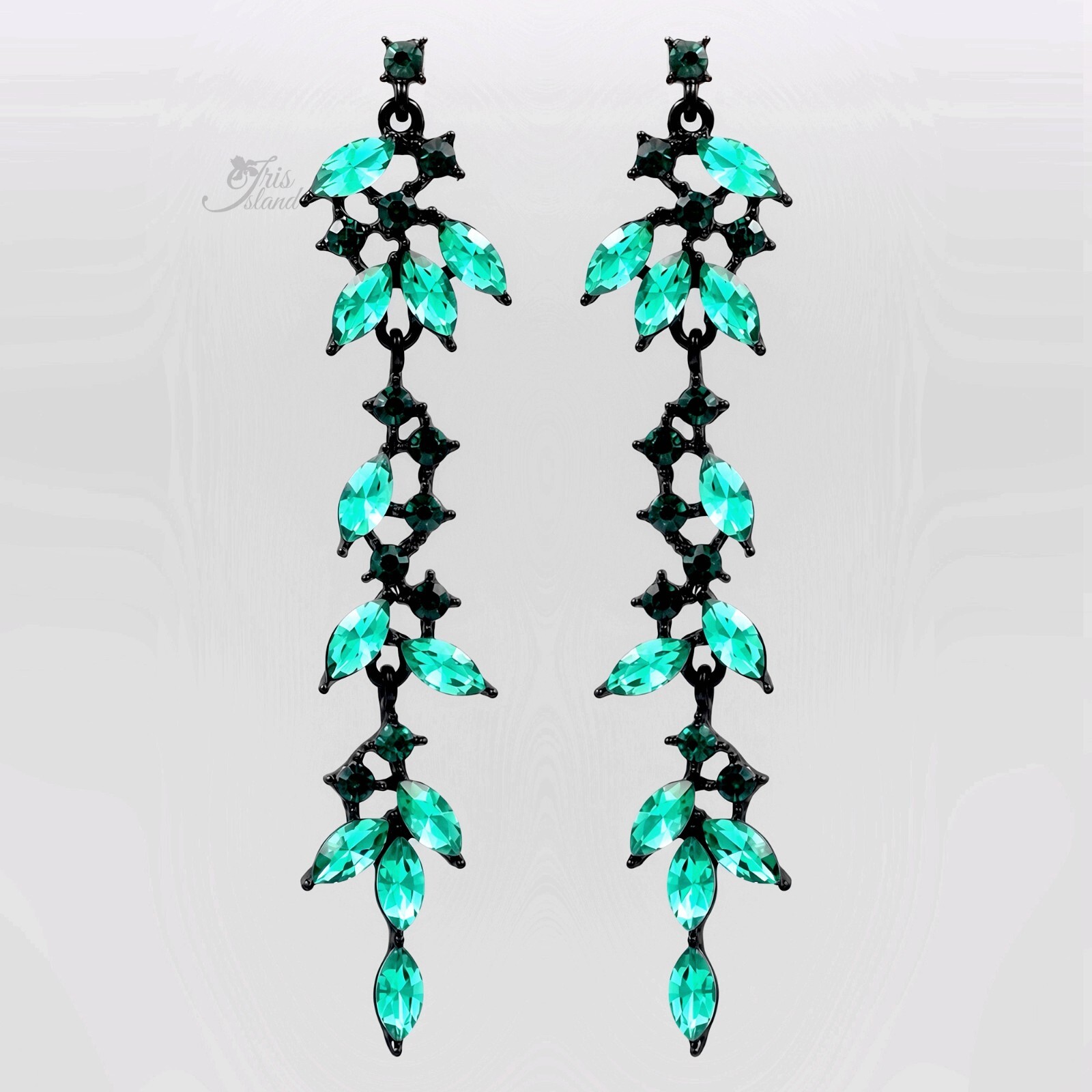 3.25 in Long Crystal Rhinestone Gothic Green Dangle Earrings Wedding Jewelry 75