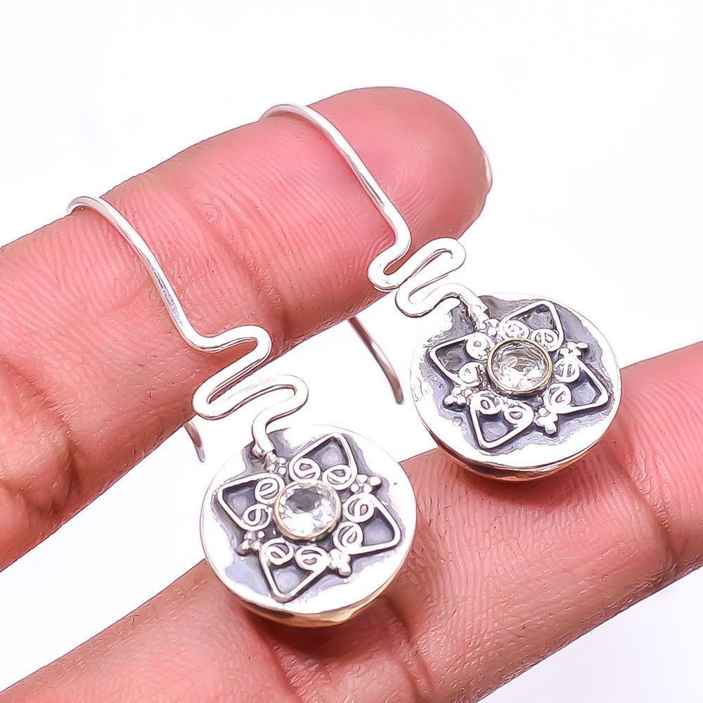 White Topaz 925 Sterling Silver Two Tone Earring 1.56″, Christmas Gift E23491