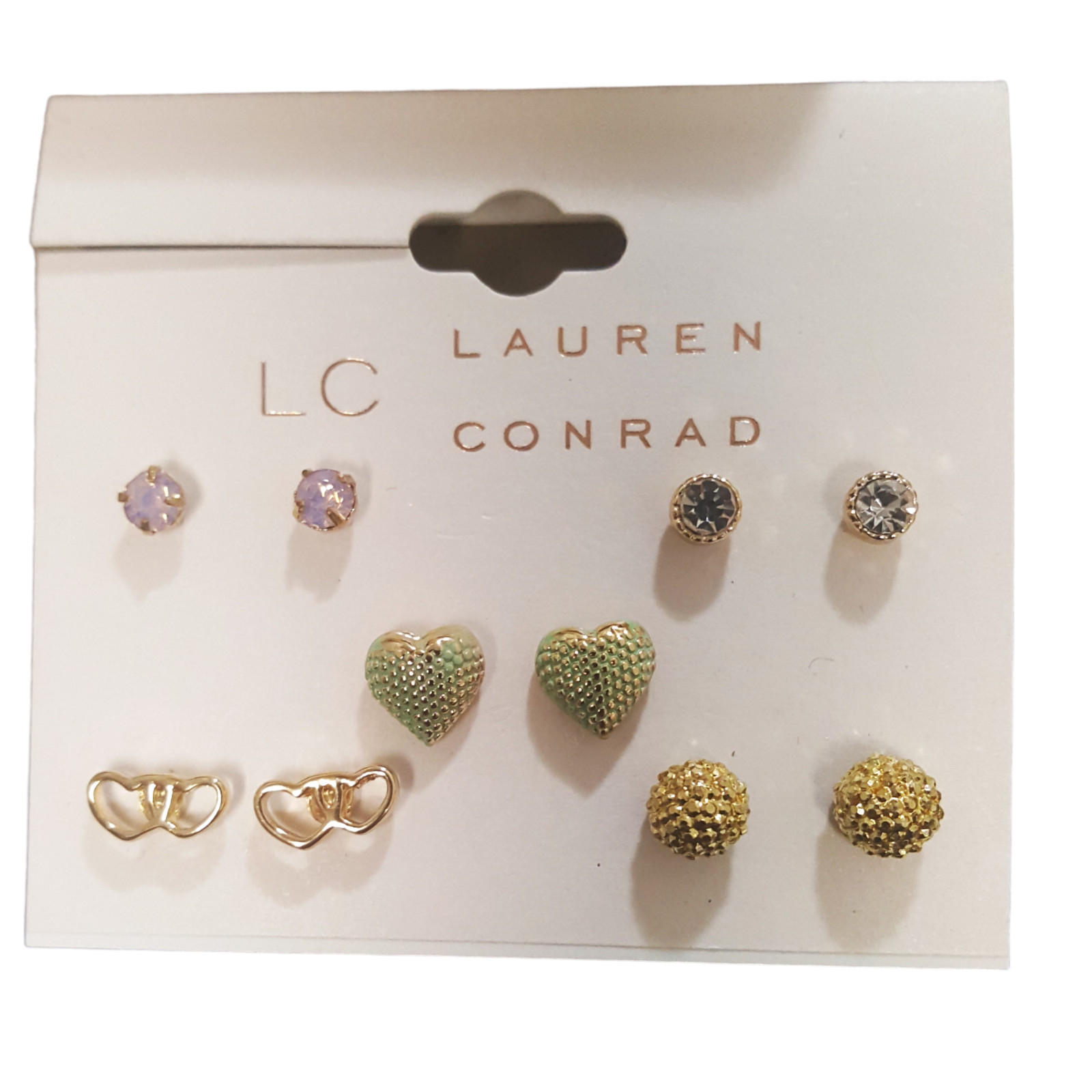 LC Lauren Conrad Women’s Stud Earrings Set Gold Plated Green Multi NWT