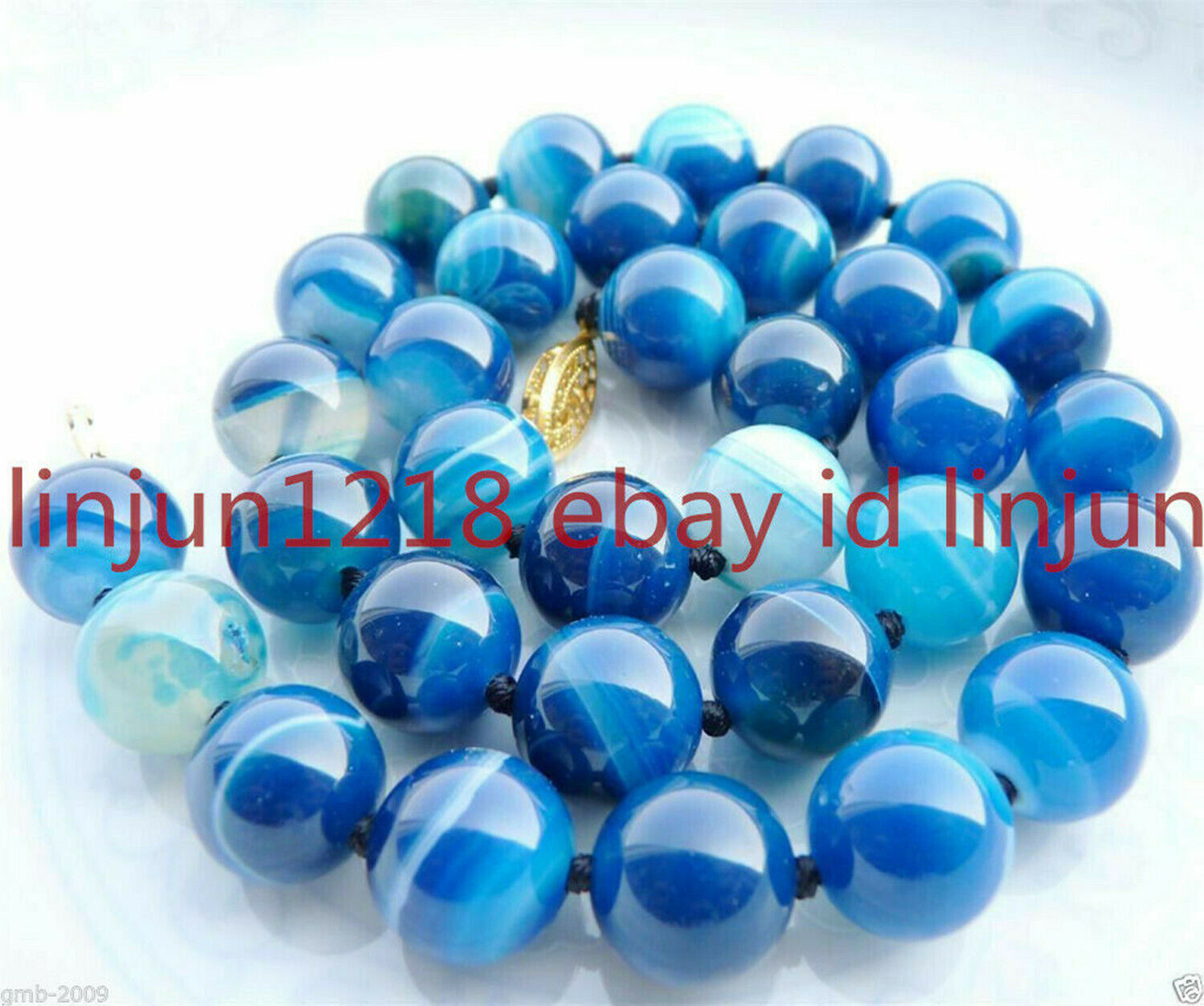 New 8/10/12mm Natural Blue Striped Agate Round Gemstone Beads Necklace 18 in