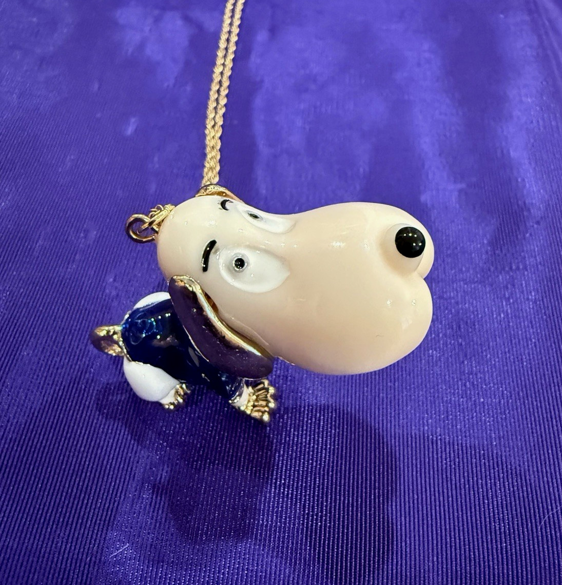 Betsy Johnson Blue Enamel Resin Puppy Dog Pendant on Gold Tone Chain