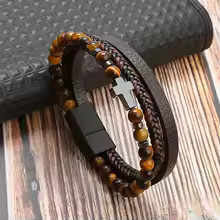 Men’s Braided Leather Bracelet Multilayer Rope Magnetic Clasp Punk Jewelry