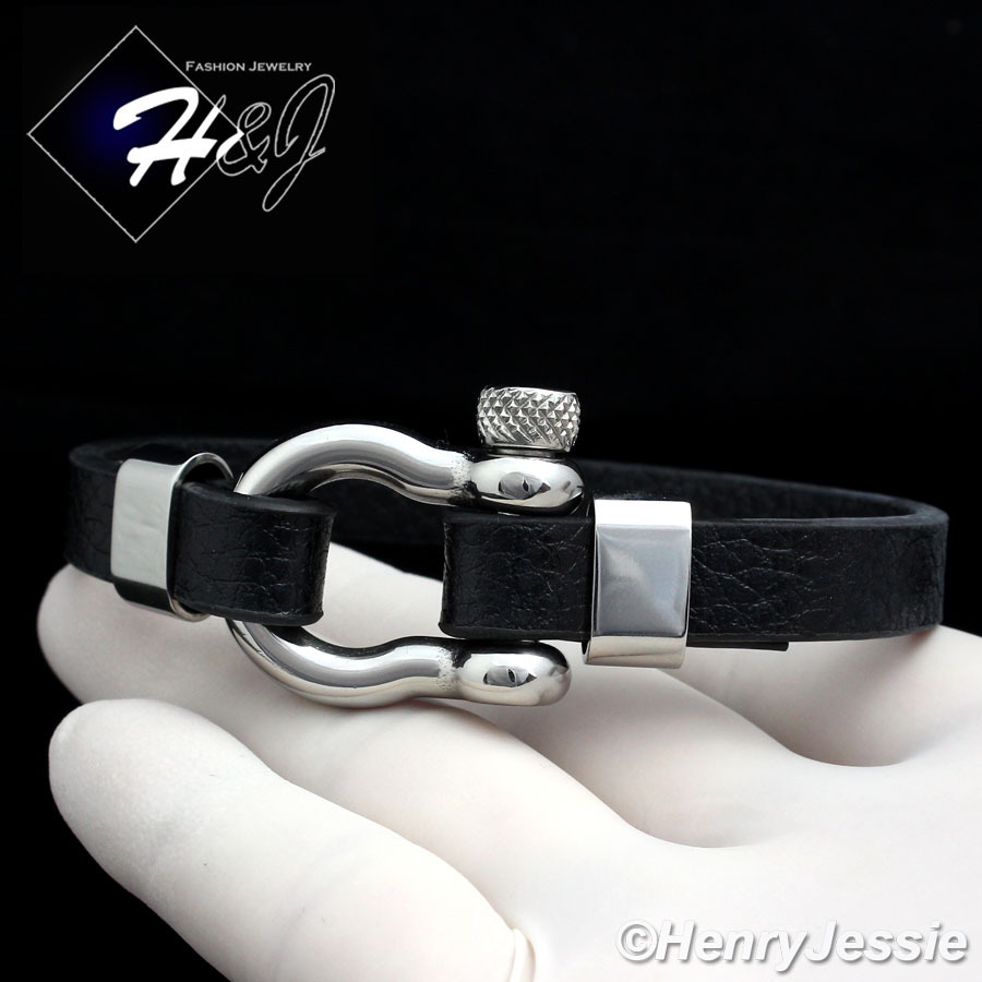 8″Stainless Steel 10mm Silver/Black/Gold Plated Horseshoe Leather Bracelet*84